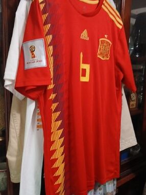 adidas Red and Yellow Spain Football Jersey, A.Iniesta. Sz.xl